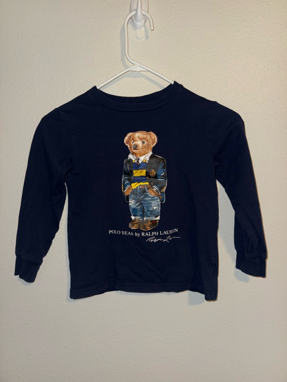 Polo by Ralph Lauren Navy Bear Graphic Long-Sleeve Tee Boys Unisex size 5